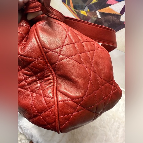 DIOR-194 BM 0047 Red Cannage Leather Extra Large Bucket Bag - Picture 5 of 13